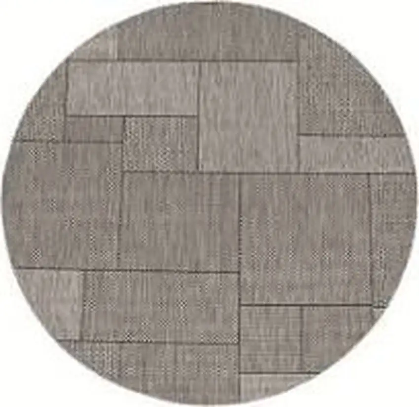 8' Grey Machine Woven Uv Treated Geometric Indoor Outdoor Round Area Rug Photo 4