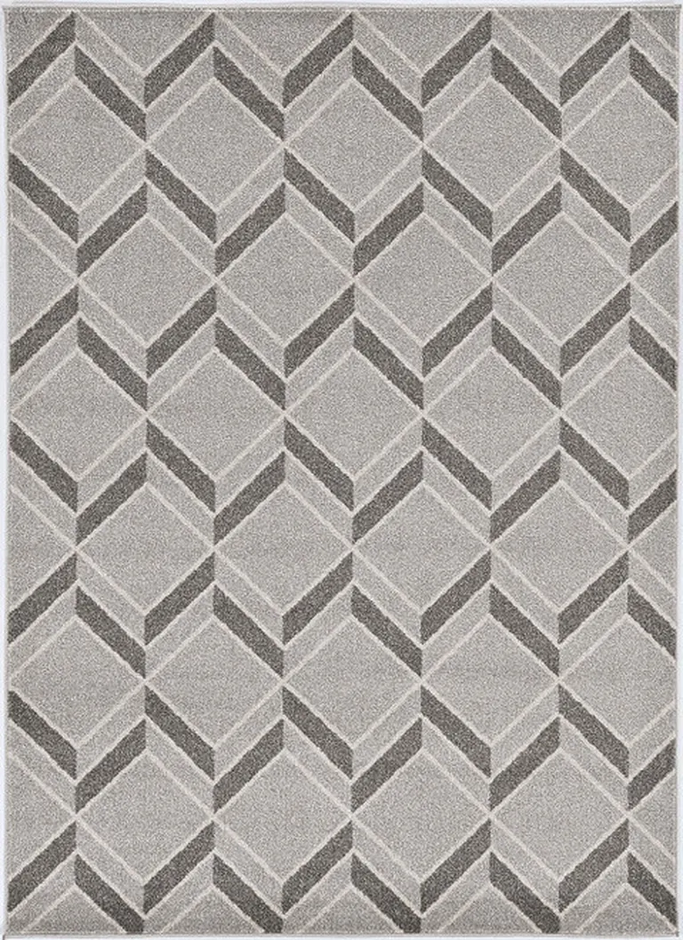 Grey Machine Woven UV Treated Herringbone Illusion Indoor Outdoor Accent Rug Photo 2