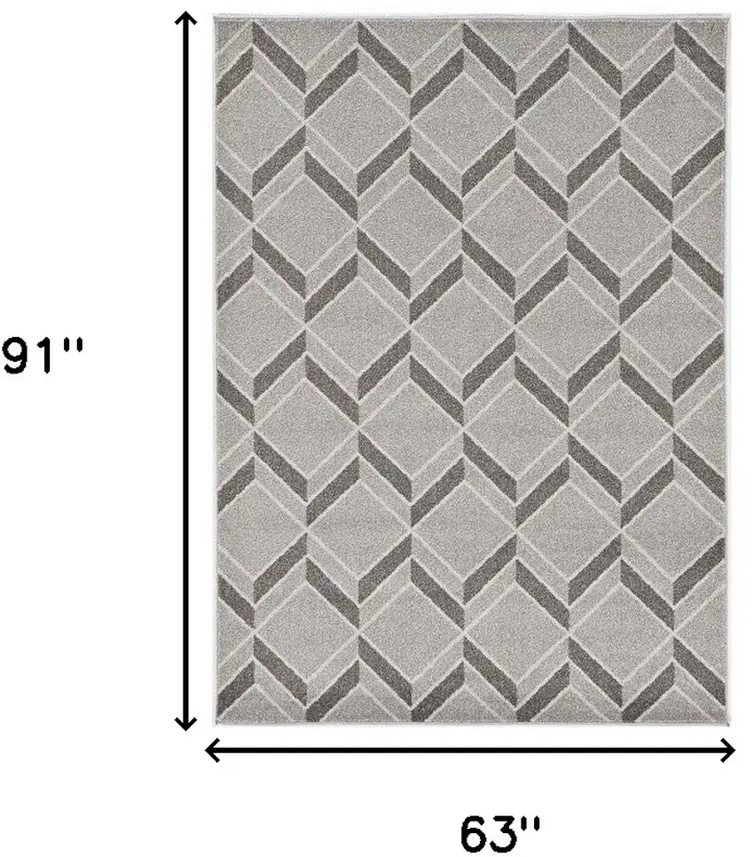 5'X8' Grey Machine Woven Uv Treated Herringbone Illusion Indoor Outdoor Area Rug Photo 3