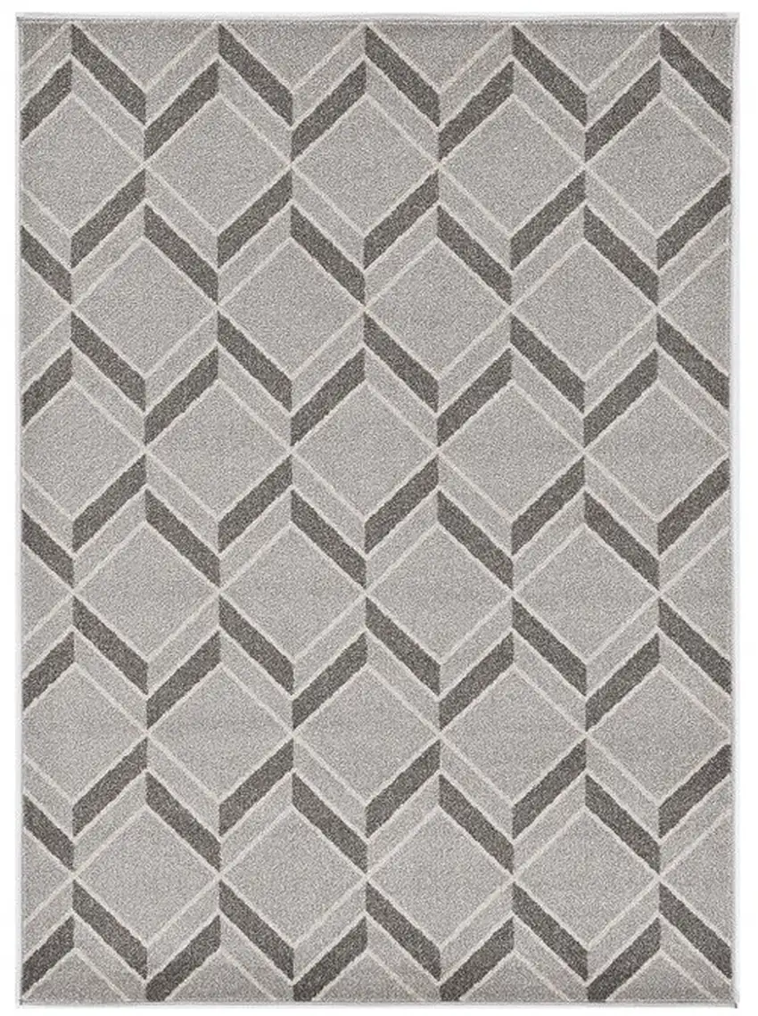 5'X8' Grey Machine Woven Uv Treated Herringbone Illusion Indoor Outdoor Area Rug Photo 2