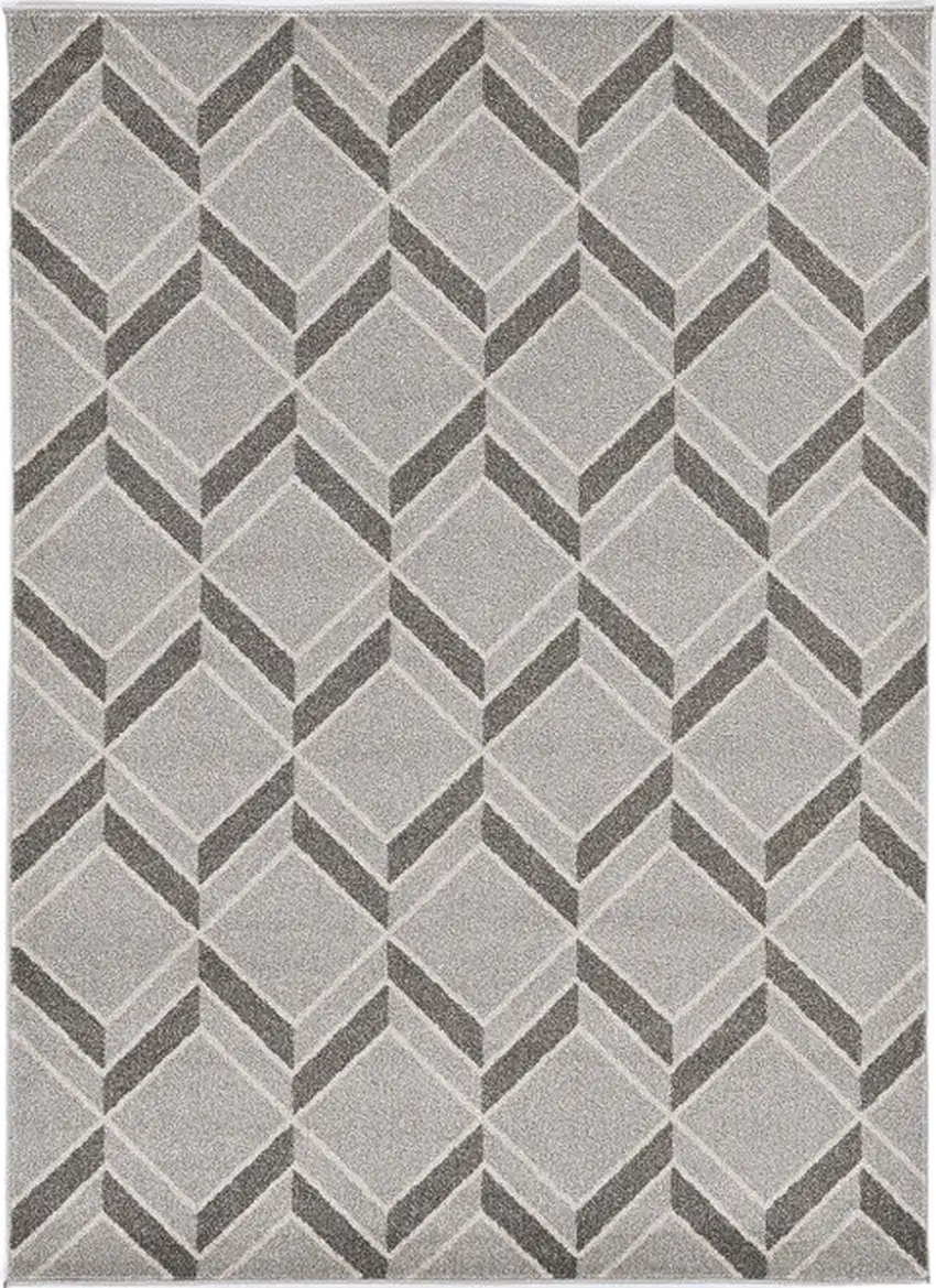 5'X8' Grey Machine Woven Uv Treated Herringbone Illusion Indoor Outdoor Area Rug Photo 2