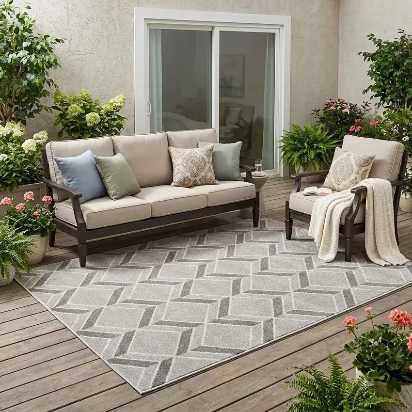 Gray Geometric Indoor Outdoor Area Rug Photo 1