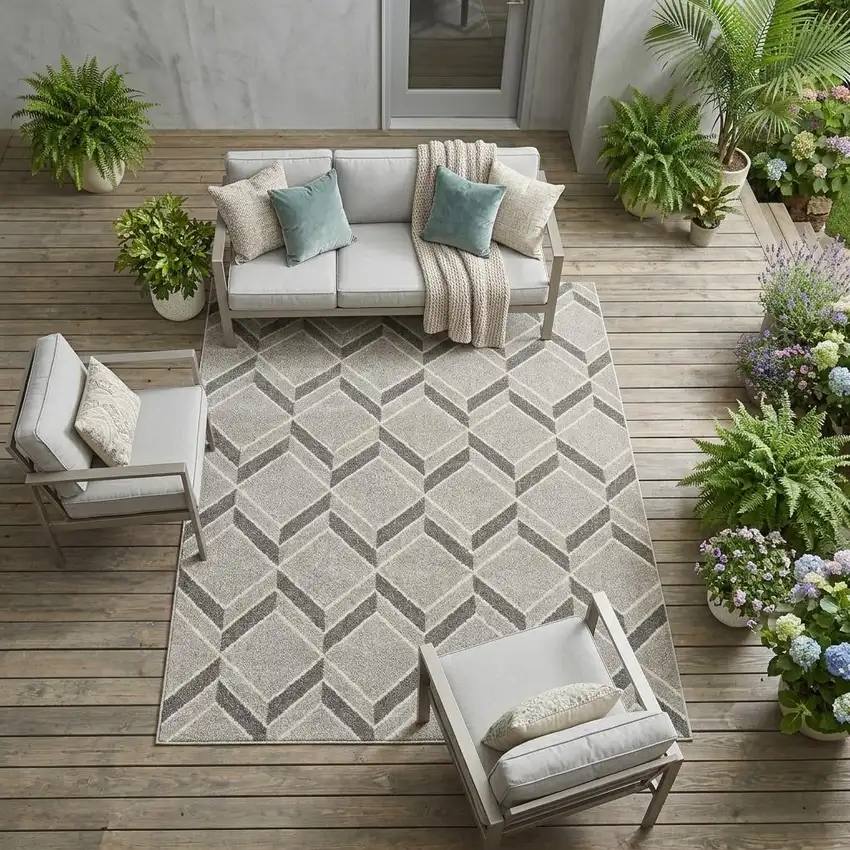 Gray Geometric Indoor Outdoor Area Rug Photo 1