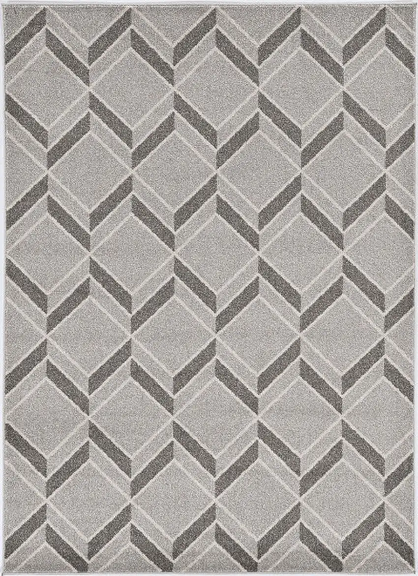 8'X11' Grey Machine Woven Uv Treated Herringbone Illusion Indoor Outdoor Area Rug Photo 1