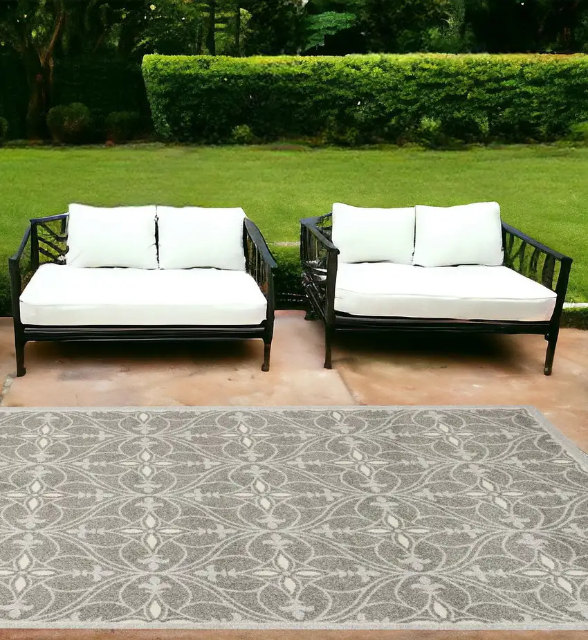 7'X10' Grey Machine Woven Uv Treated Ogee Indoor Outdoor Area Rug Photo 2