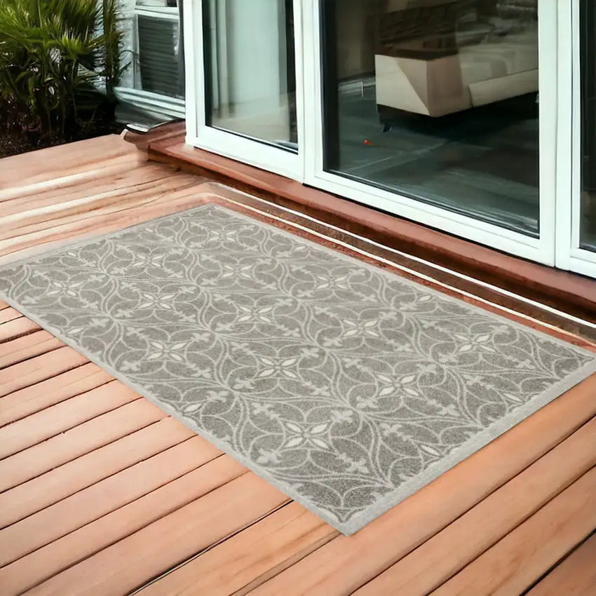 3'X5' Grey Machine Woven Uv Treated Ogee Indoor Outdoor Area Rug Photo 1