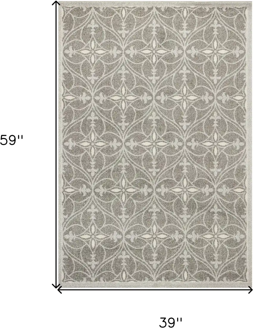 3'X5' Grey Machine Woven Uv Treated Ogee Indoor Outdoor Area Rug Photo 7