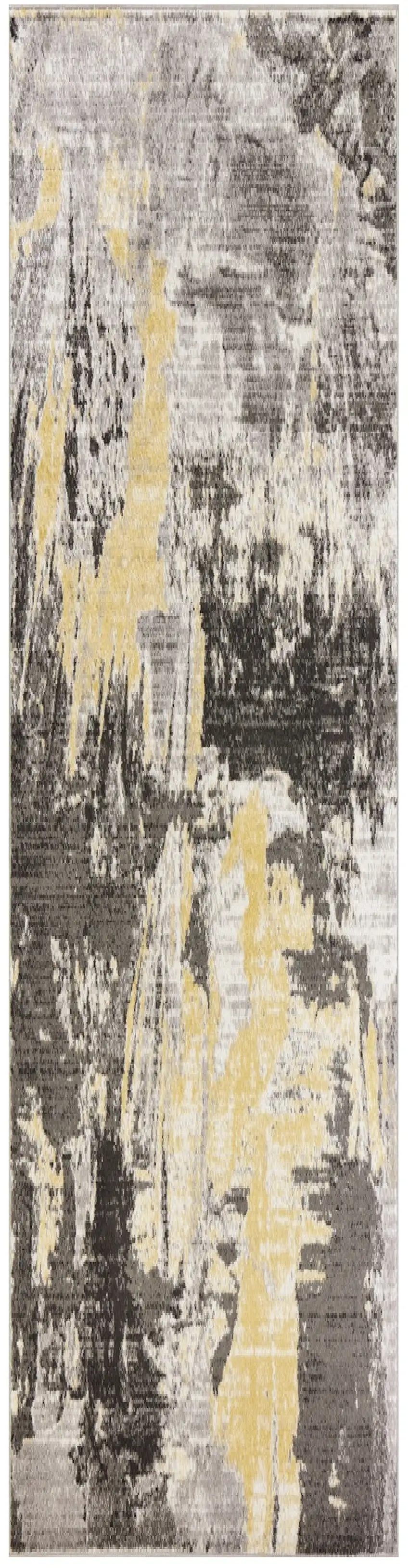 7' Grey Machine Woven Watercolor Splash Indoor Runner Rug Photo 2
