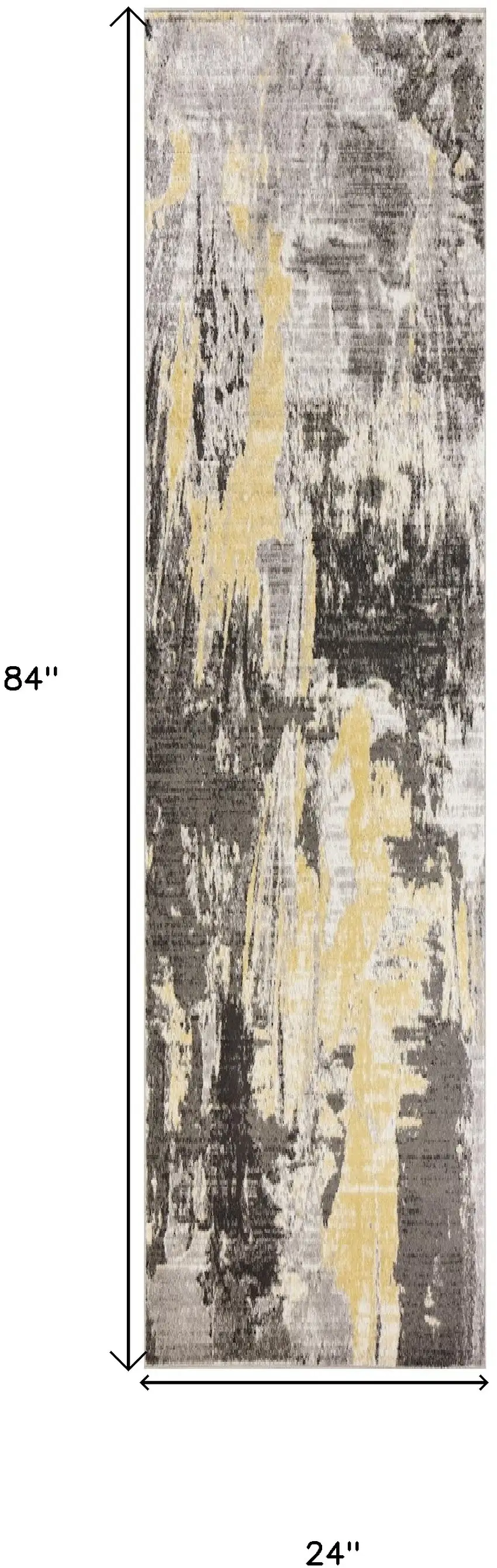7' Grey Machine Woven Watercolor Splash Indoor Runner Rug Photo 4