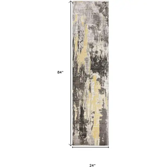 7' Grey Machine Woven Watercolor Splash Indoor Runner Rug Photo 4