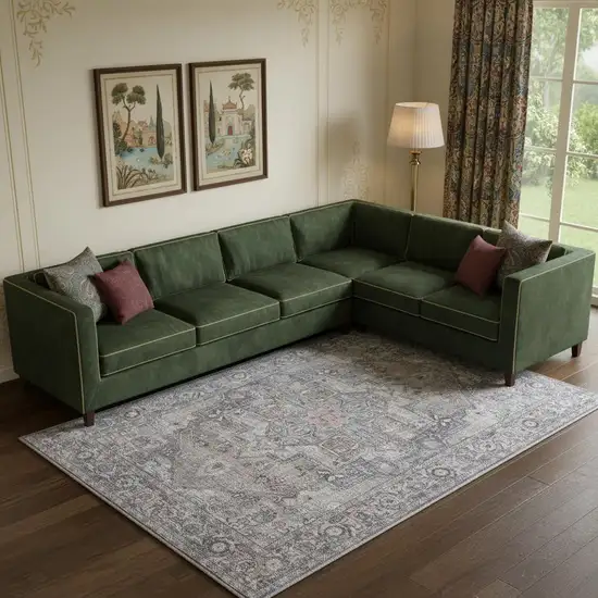 Grey Medallion Distressed Washable Area Rug Photo 1