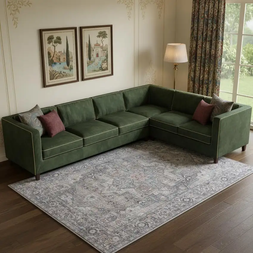 Grey Medallion Distressed Washable Area Rug Photo 1