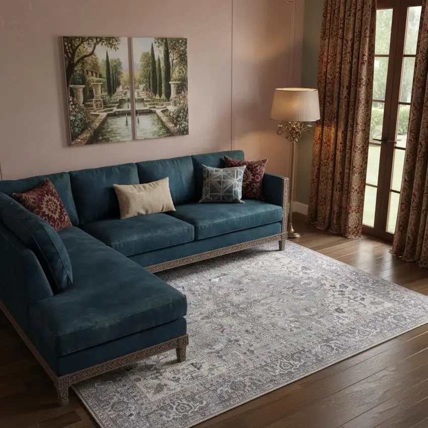 Grey Medallion Distressed Washable Area Rug Photo 1