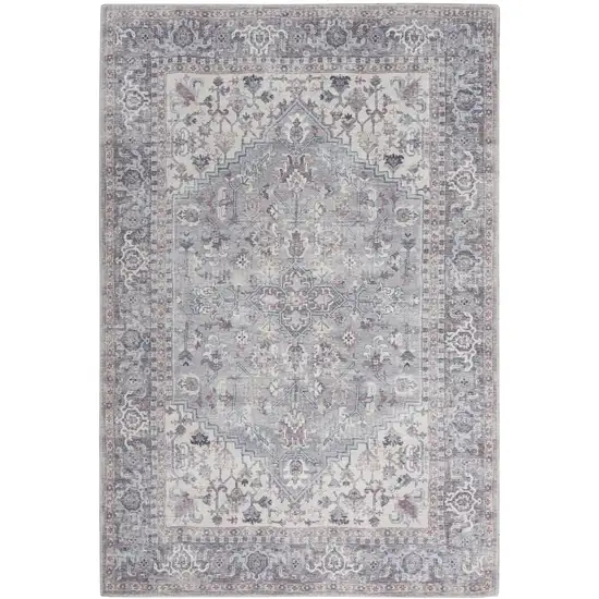 Grey Medallion Distressed Washable Area Rug Photo 2