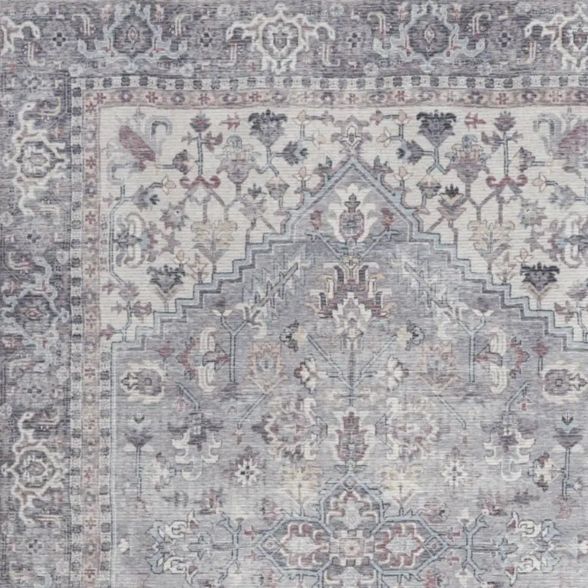 Grey Medallion Distressed Washable Area Rug Photo 3