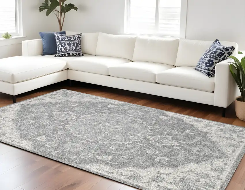 Grey Medallion Indoor Area Rug Photo 1
