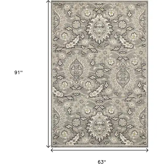 Gray And Ivory Floral Medallion Area Rug Photo 3