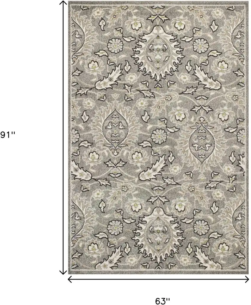 Gray And Ivory Floral Medallion Area Rug Photo 3