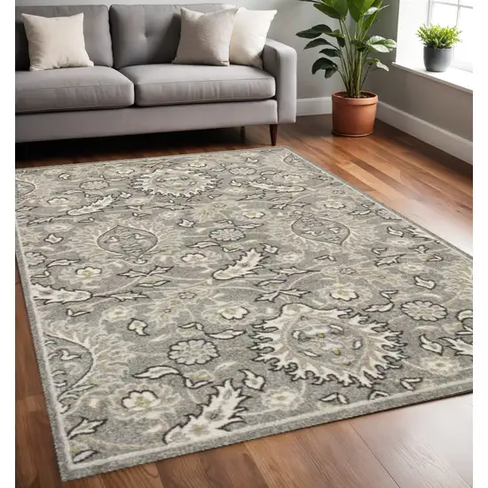 Gray And Ivory Floral Medallion Area Rug Photo 1