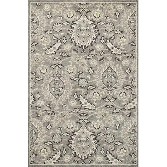 Gray And Ivory Floral Medallion Area Rug Photo 6