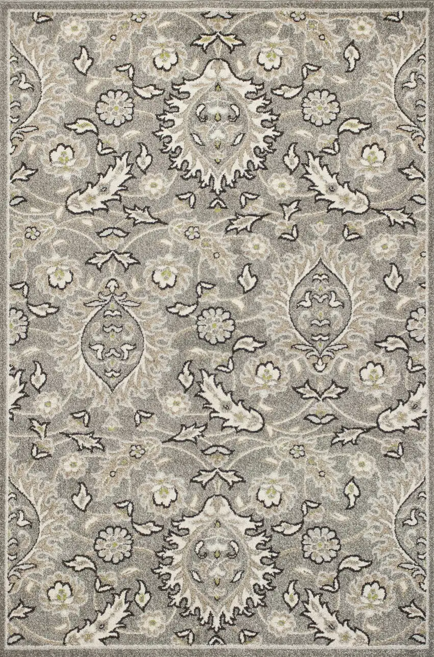 Gray And Ivory Floral Medallion Area Rug Photo 6