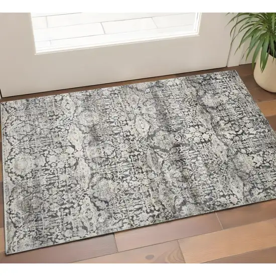Gray And Ivory Floral Medallion Area Rug Photo 1