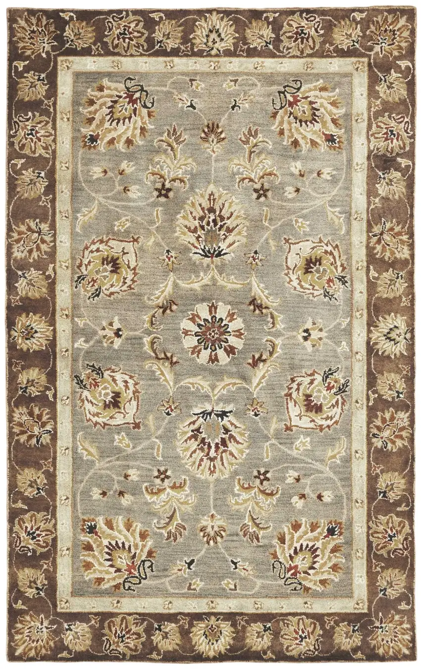Grey Mocha Hand Tufted Traditional Floral Indoor Area Rug Photo 5