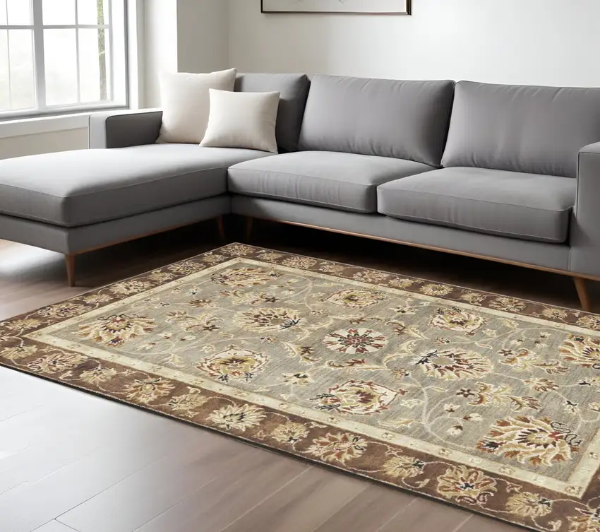 Grey Mocha Hand Tufted Traditional Floral Indoor Area Rug Photo 2