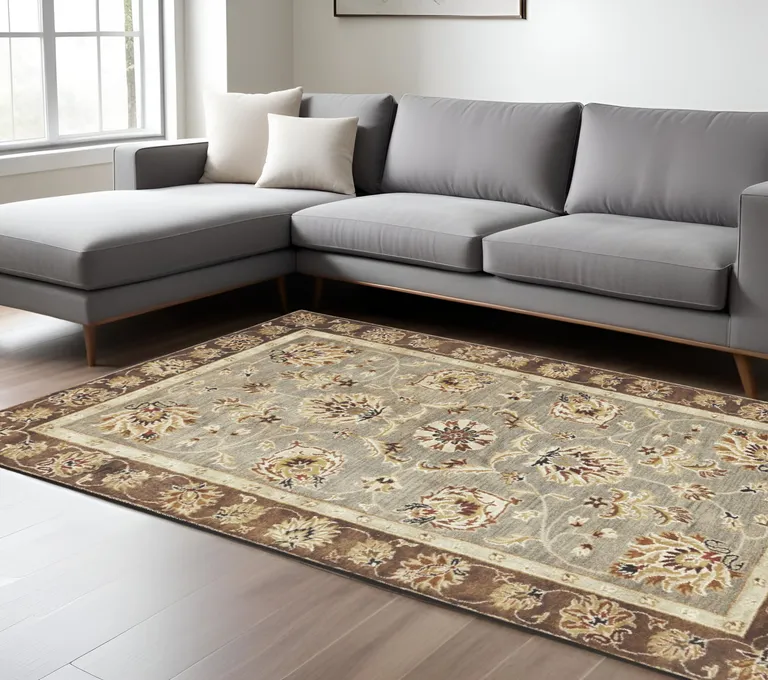 Grey Mocha Hand Tufted Traditional Floral Indoor Area Rug Photo 5