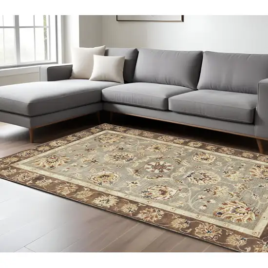 Gray Brown And Ivory New Zealand Lambs Wool Floral Medallion Hand Tufted Area Rug Photo 1