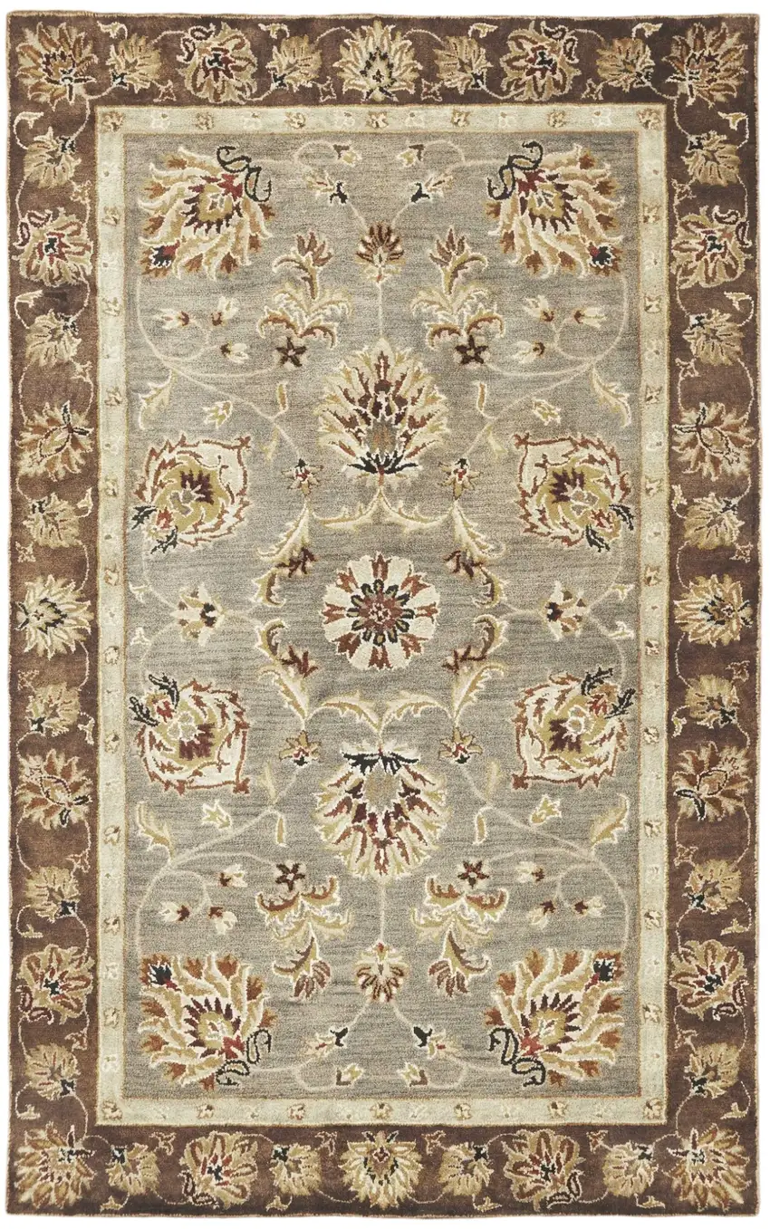 Grey Mocha Hand Tufted Traditional Floral Indoor Area Rug Photo 1