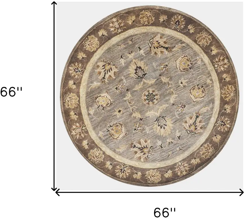 Grey Mocha Hand Tufted Traditional Round Indoor Area Rug Photo 4