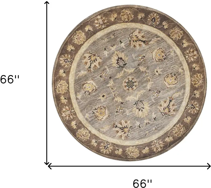 6' Grey Mocha Hand Tufted Traditional Round Indoor Area Rug Photo 3