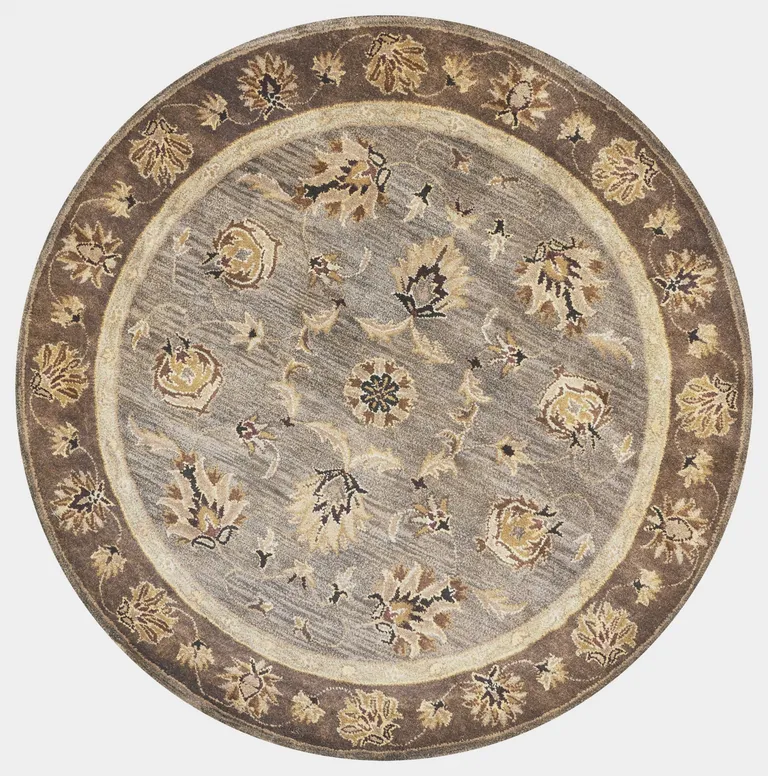 Grey Mocha Hand Tufted Traditional Round Indoor Area Rug Photo 3