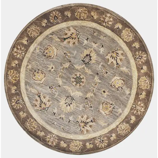Grey Mocha Hand Tufted Traditional Round Indoor Area Rug Photo 3