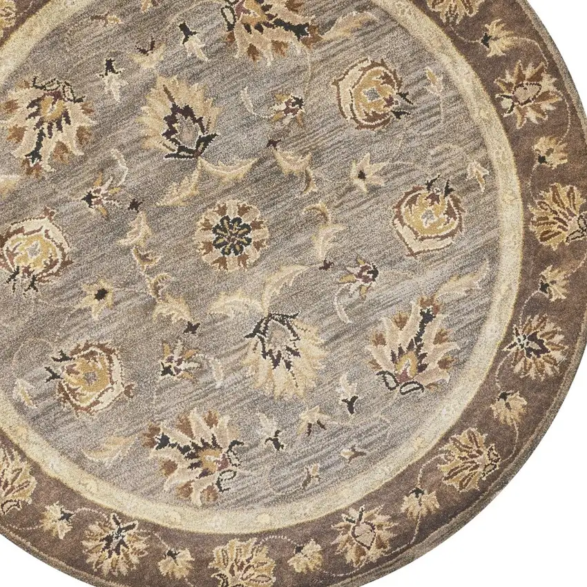 6' Grey Mocha Hand Tufted Traditional Round Indoor Area Rug Photo 3