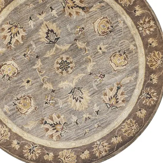 6' Grey Mocha Hand Tufted Traditional Round Indoor Area Rug Photo 3