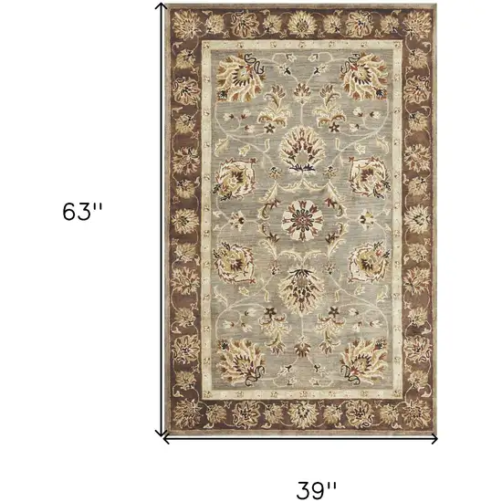 Gray Brown And Ivory Wool Floral Medallion Hand Tufted Area Rug Photo 3