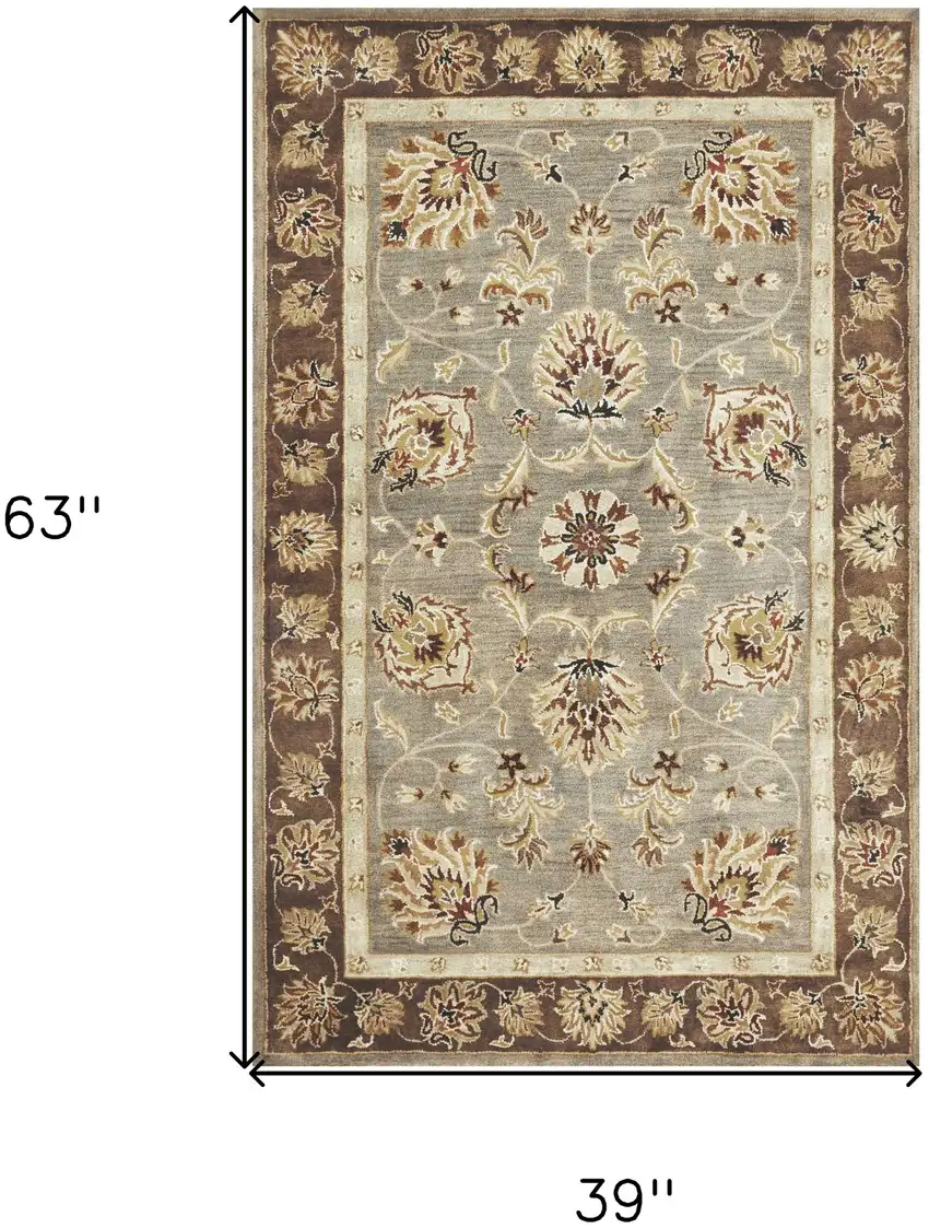 Gray Brown And Ivory Wool Floral Medallion Hand Tufted Area Rug Photo 3