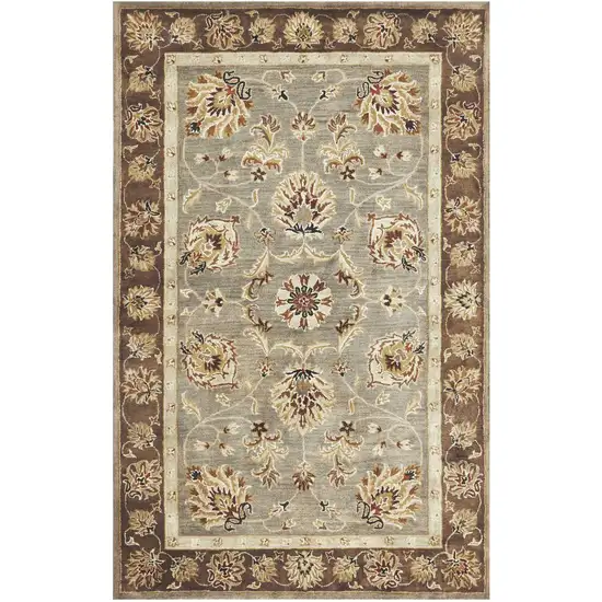 Gray Brown And Ivory Wool Floral Medallion Hand Tufted Area Rug Photo 2