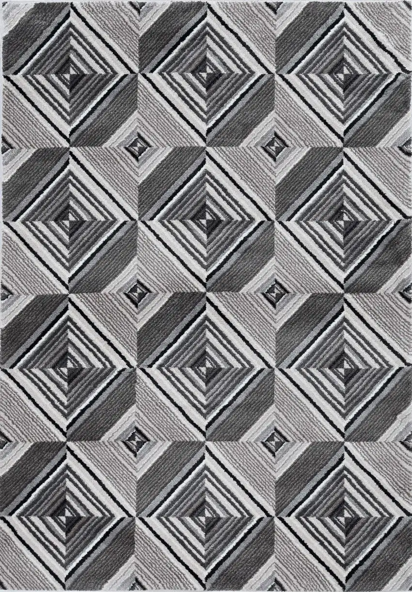 Grey Mocha Machine Woven Geometric Illusion Indoor Runner Rug Photo 2