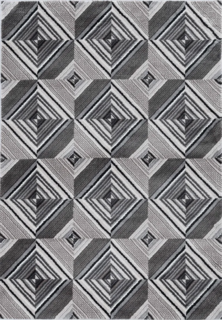 Grey Mocha Machine Woven Geometric Illusion Indoor Runner Rug Photo 2