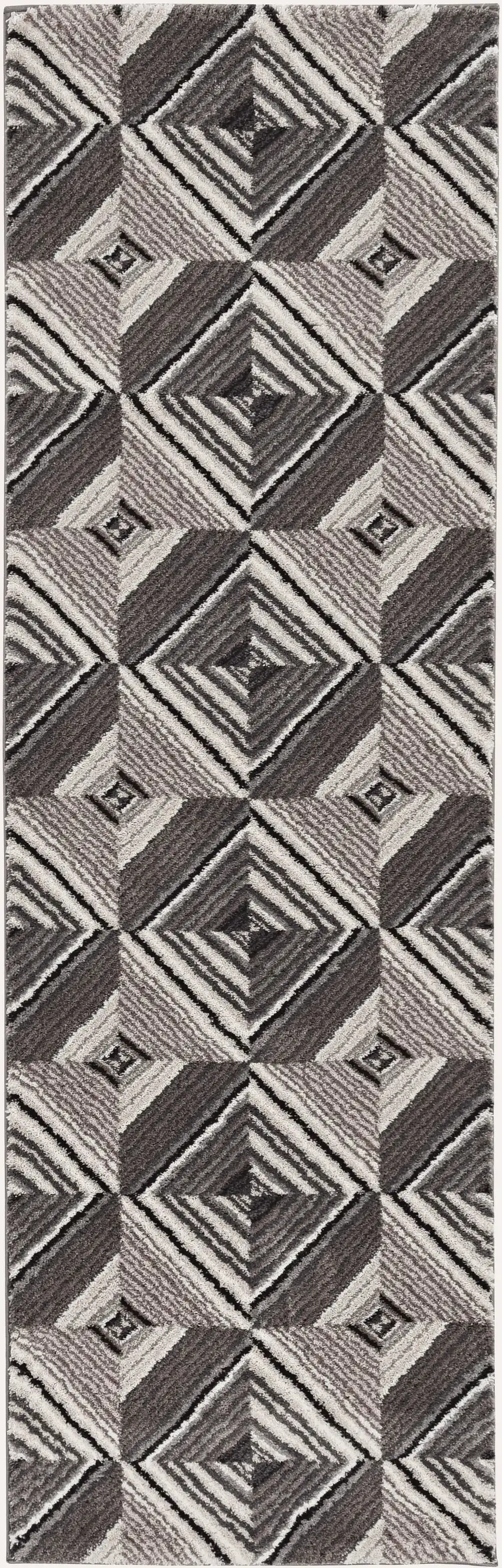 Grey Mocha Machine Woven Geometric Illusion Indoor Runner Rug Photo 3