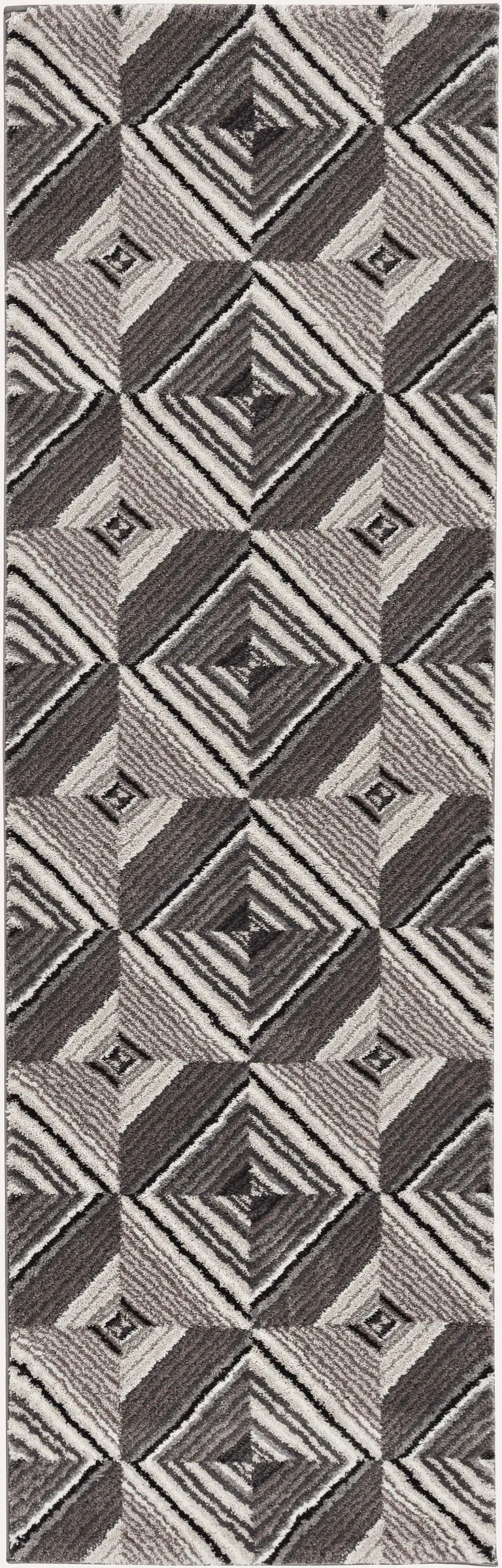 Grey Mocha Machine Woven Geometric Illusion Indoor Runner Rug Photo 3