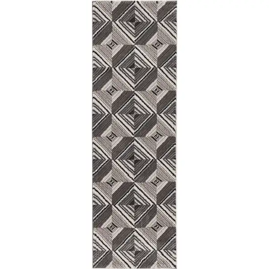 Grey Mocha Machine Woven Geometric Illusion Indoor Runner Rug Photo 3