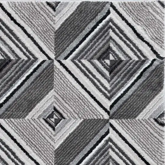 Grey Mocha Machine Woven Geometric Illusion Indoor Runner Rug Photo 4