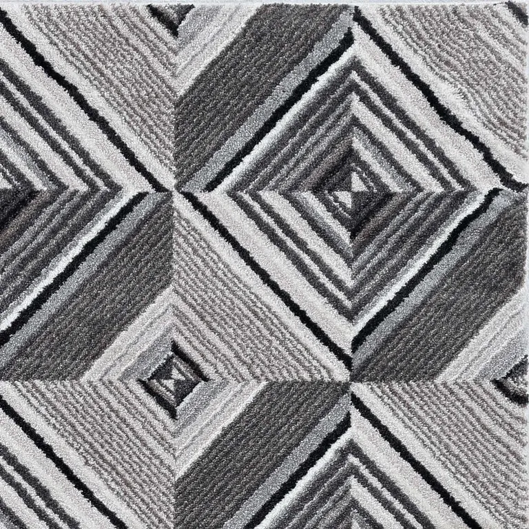 Grey Mocha Machine Woven Geometric Illusion Indoor Runner Rug Photo 4