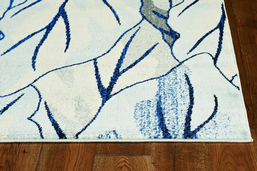 Grey Navy Machine Woven Oversized Leaves Indoor Area Rug Photo 8