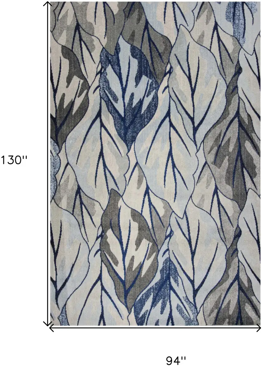 Grey Navy Machine Woven Oversized Leaves Indoor Area Rug Photo 6