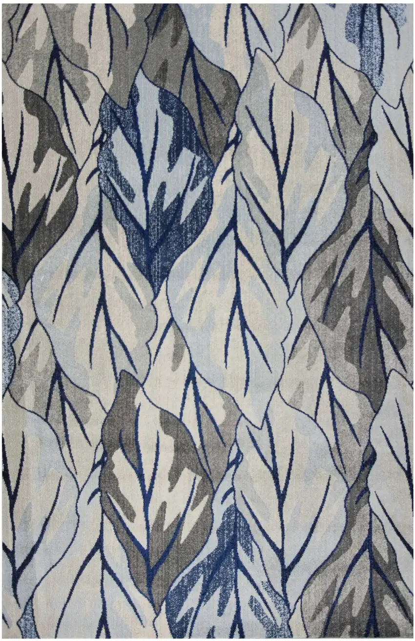 Grey Navy Machine Woven Oversized Leaves Indoor Area Rug Photo 1